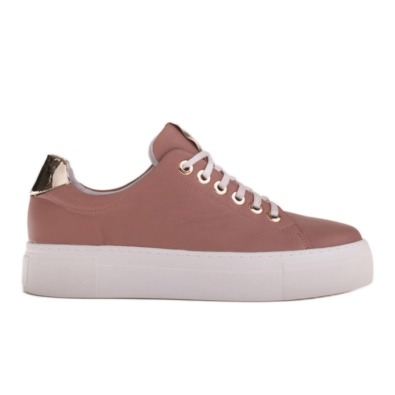 Marco Shoes Zapatillas de mujer de piel auténtica con suela gruesa rosado dorado