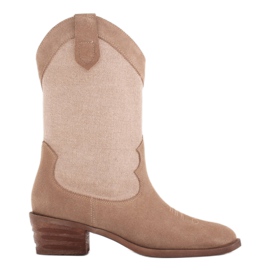 Marco Shoes Botas de vaquero en combinación con gamuza y tejido de lino beige