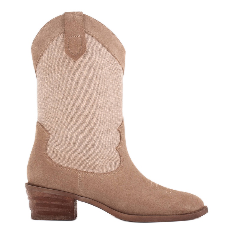Marco Shoes Botas de vaquero en combinación con gamuza y tejido de lino beige
