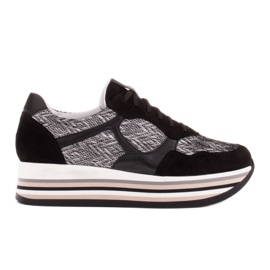 Marco Shoes Zapatillas de suela gruesa de cuero natural blanco negro