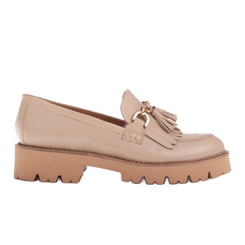 Marco Shoes Mocasines con cadena de oro sobre suela ligera beige