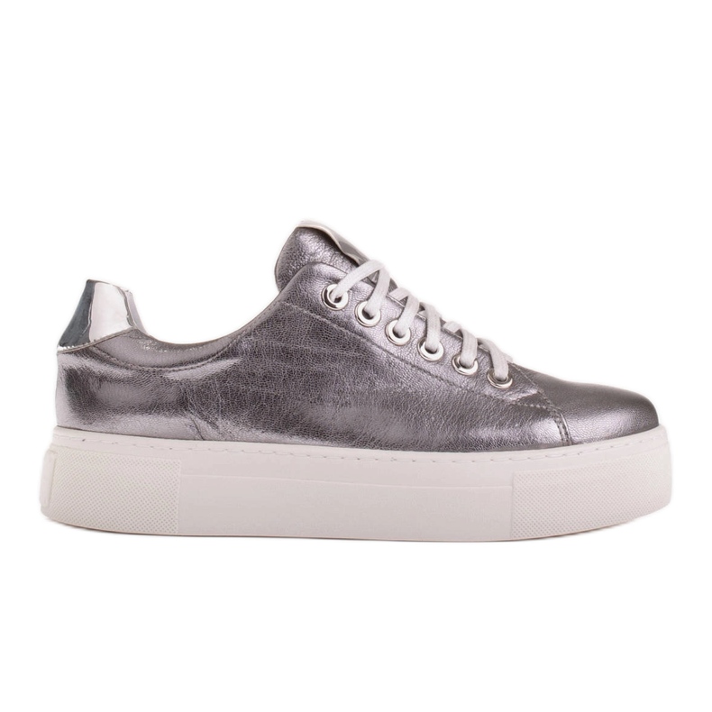 Marco Shoes Zapatillas de mujer de piel auténtica con suela gruesa marrón plata