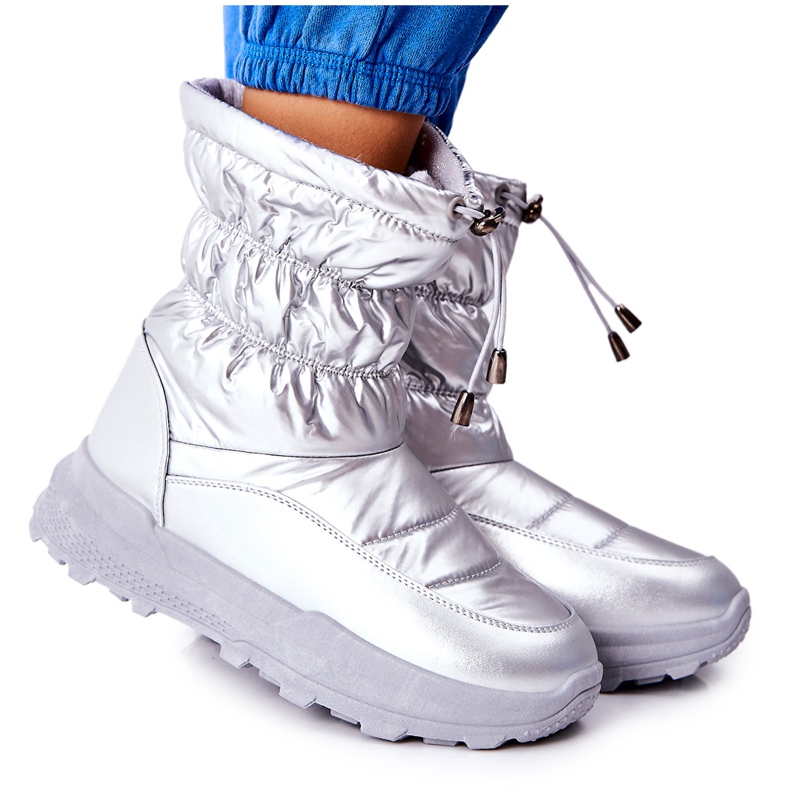 PE1 Botas de nieve cálidas plateadas Starbone para mujer con cremallera plata