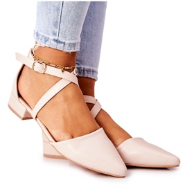 WS1 Zapatos De Tacón Bajo De Piel Beige Giovanna