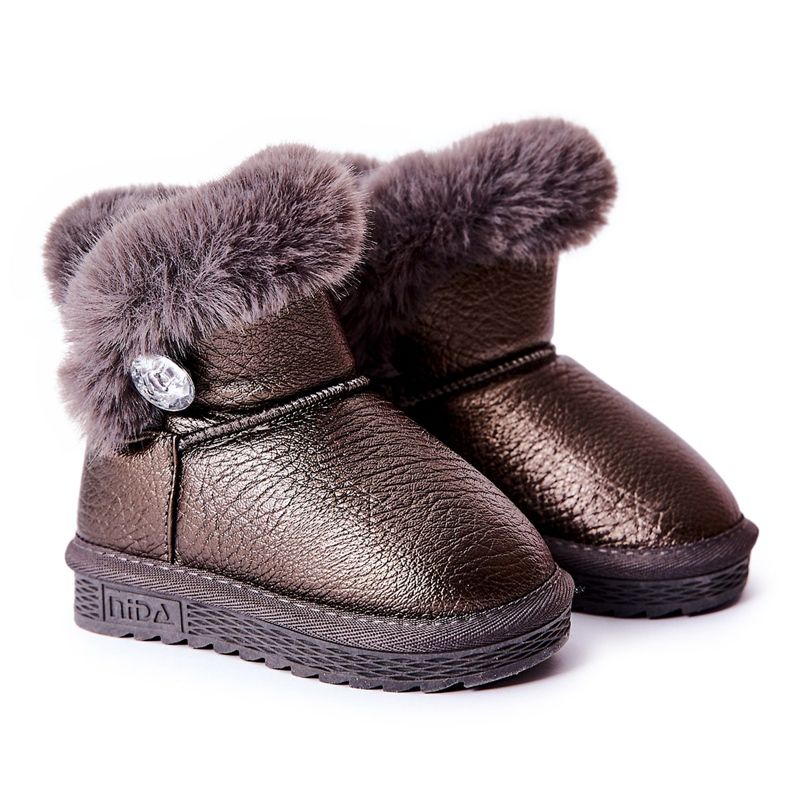 Botas de nieve cálidas con piel gris Bessie negro