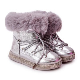 FR1 Botas de nieve para niños con piel Silver Grandis plata