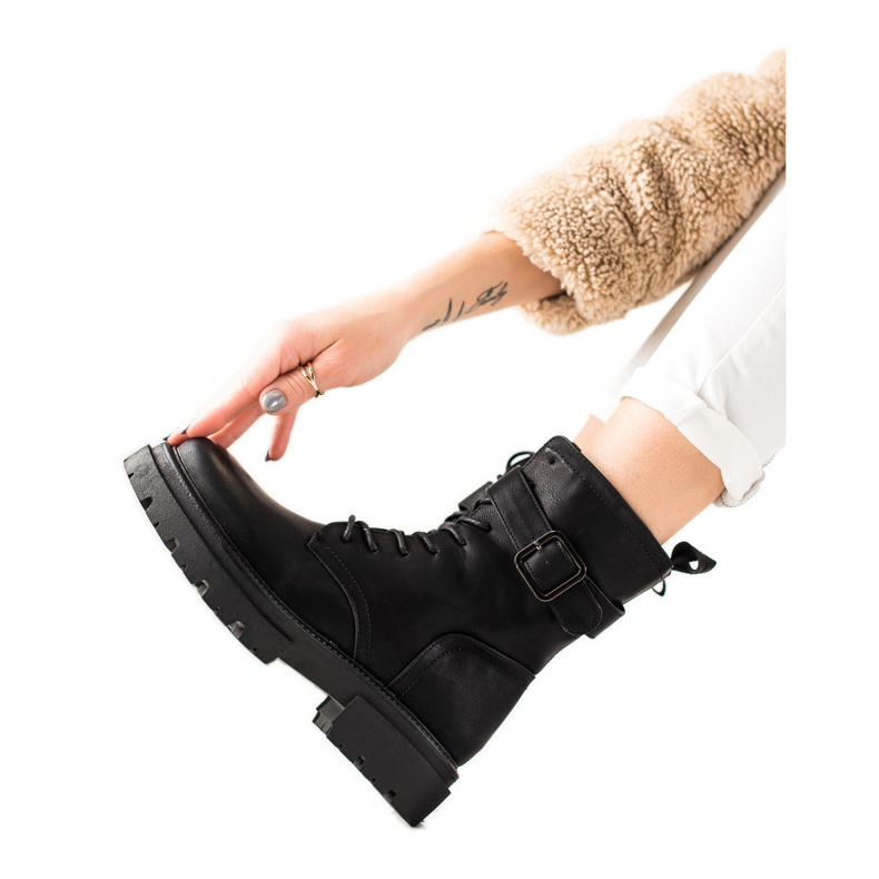 Super Mode Botas con cordones y hebilla negro