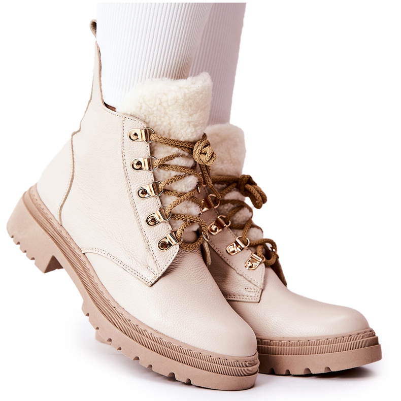 PF1 Botas de Abrigo de Cuero Beige Khaleni PF1 Botas de Abrigo de Cuero Beige Khaleni