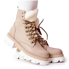 PF1 Botas cálidas de cuero Workery Beige Lecolly