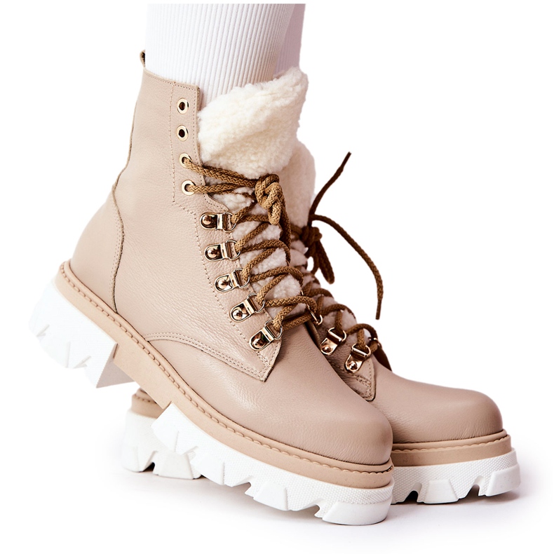 PF1 Botas cálidas de cuero Workery Beige Lecolly