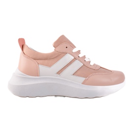 Ideal Shoes Zapatillas de moda con rayas blanco rosado
