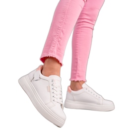 Ideal Shoes Zapatillas de cuero ecológico blancas blanco rosado