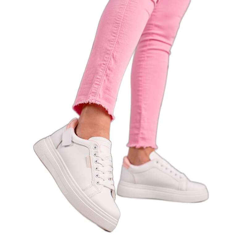 Ideal Shoes Zapatillas de cuero ecológico blancas blanco rosado