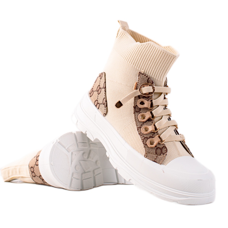 TRENDI Zapatos deportivos altos beige marrón