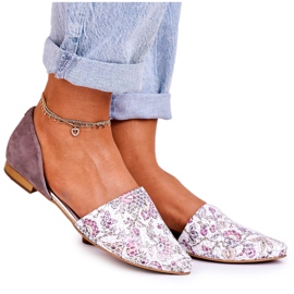 Elegantes Bailarinas de Piel con Flores Laura Messi 1110 Blanco rosado multicolor