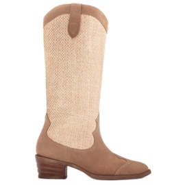 Marco Shoes Bota cowboy en combinación de ante y tejido beige