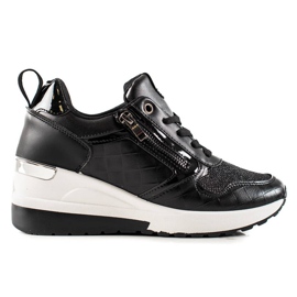TRENDI Zapatillas de cuña con purpurina negro TRENDI Zapatillas de cuña con purpurina negro