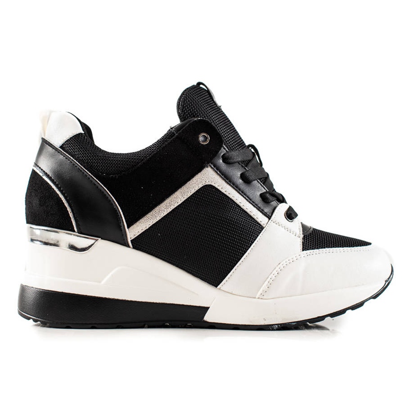 TRENDI Zapatillas de cuña ligeras blanco negro