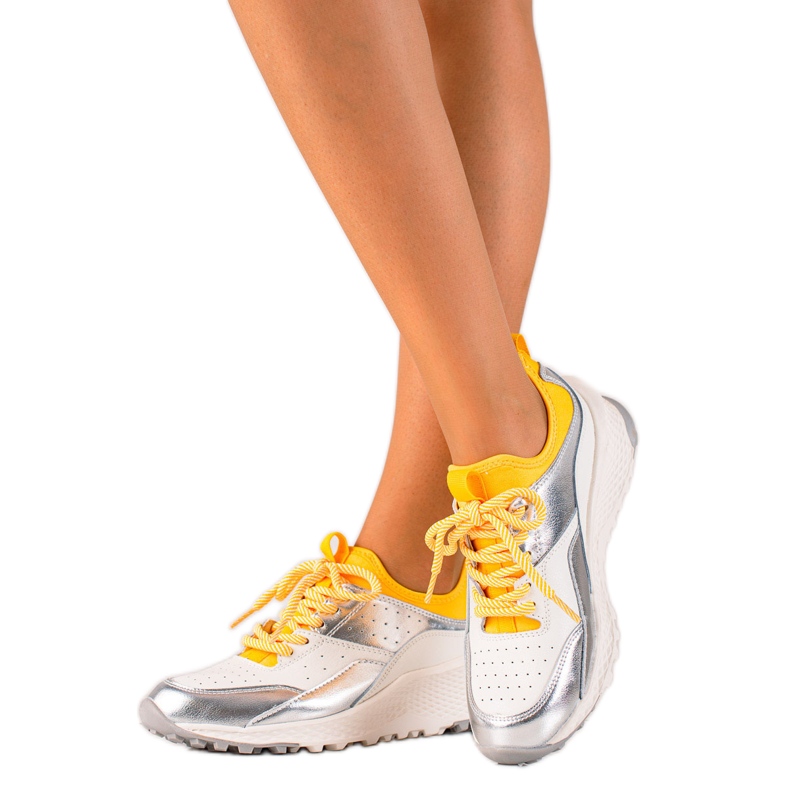 Goodin Zapatillas de cuero con estilo blanco plata amarillo