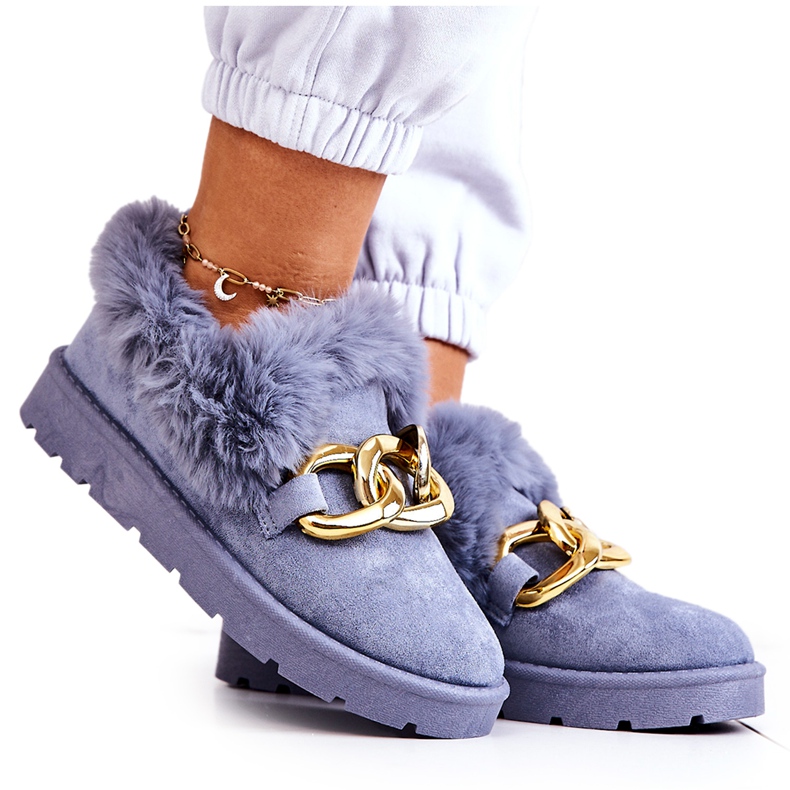 PS1 Pantuflas de cadena dorada para mujer Ardrums azules PS1 Pantuflas de cadena dorada para mujer Ardrums azules