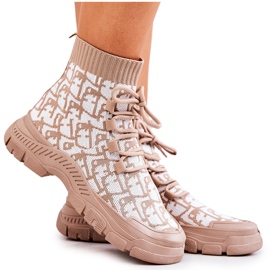 FM1 Deportivas Calcetines Kandice Beige y Blanco
