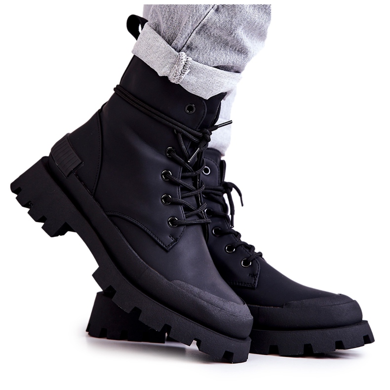 Botas Piel Abrigadas Atadas Racquell Negro Botas Piel Abrigadas Atadas Racquell Negro