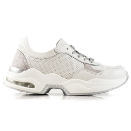 Goodin Deportivas de piel calada blanco plata
