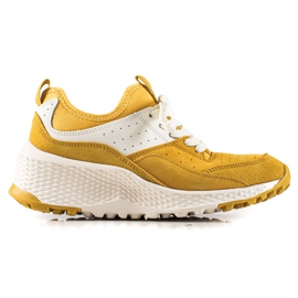 Goodin Zapatillas de cuero con estilo blanco amarillo