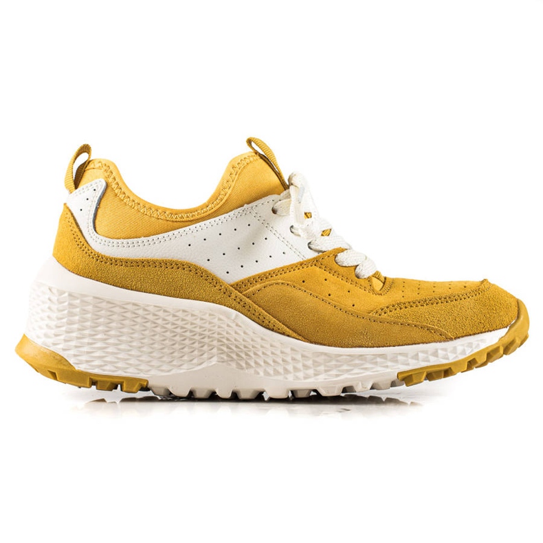 Goodin Zapatillas de cuero con estilo blanco amarillo Goodin Zapatillas de cuero con estilo blanco amarillo
