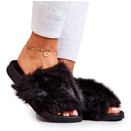 Pantuflas Con Pelo, Goma Pollie Negro Pantuflas Con Pelo, Goma Pollie Negro