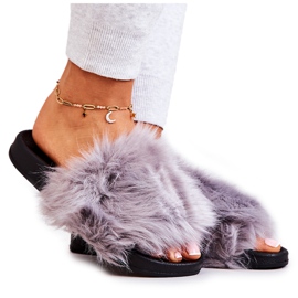 PM1 Pantuflas Con Pelo Pollie Gris Goma