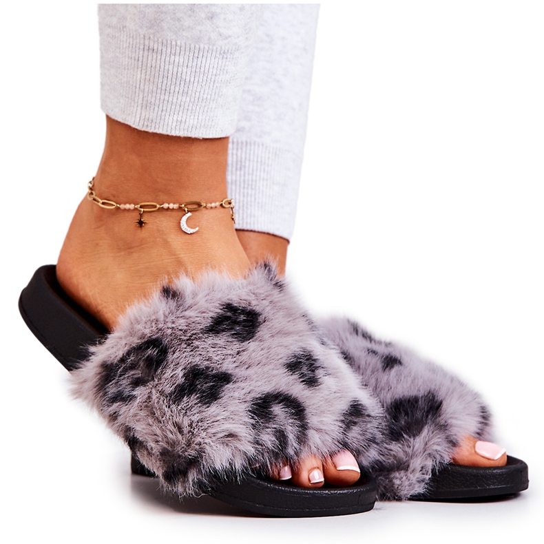 PM1 Pantuflas Con Pelo, Goma Leopardo Gris Noelle PM1 Pantuflas Con Pelo, Goma Leopardo Gris Noelle