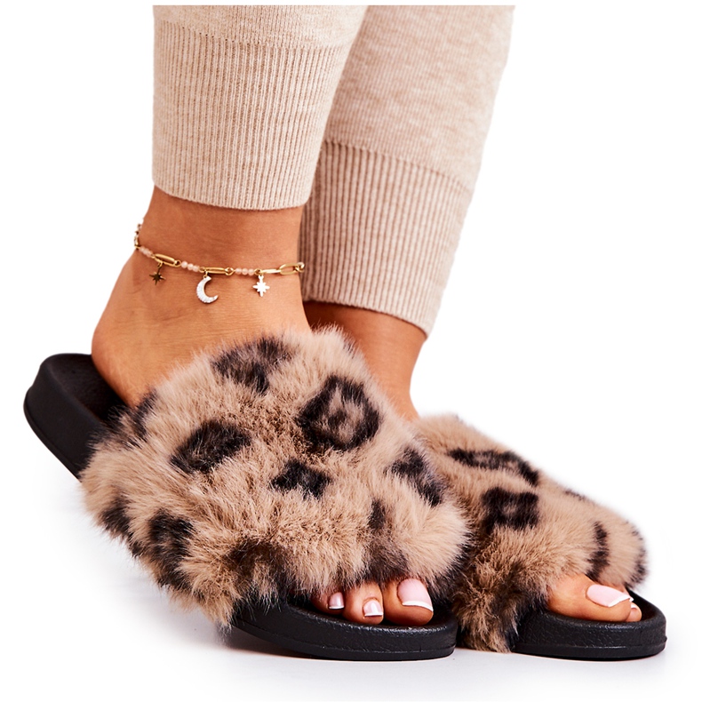 PM1 Pantuflas Con Pelo, Goma Leopardo Marrón Noelle beige