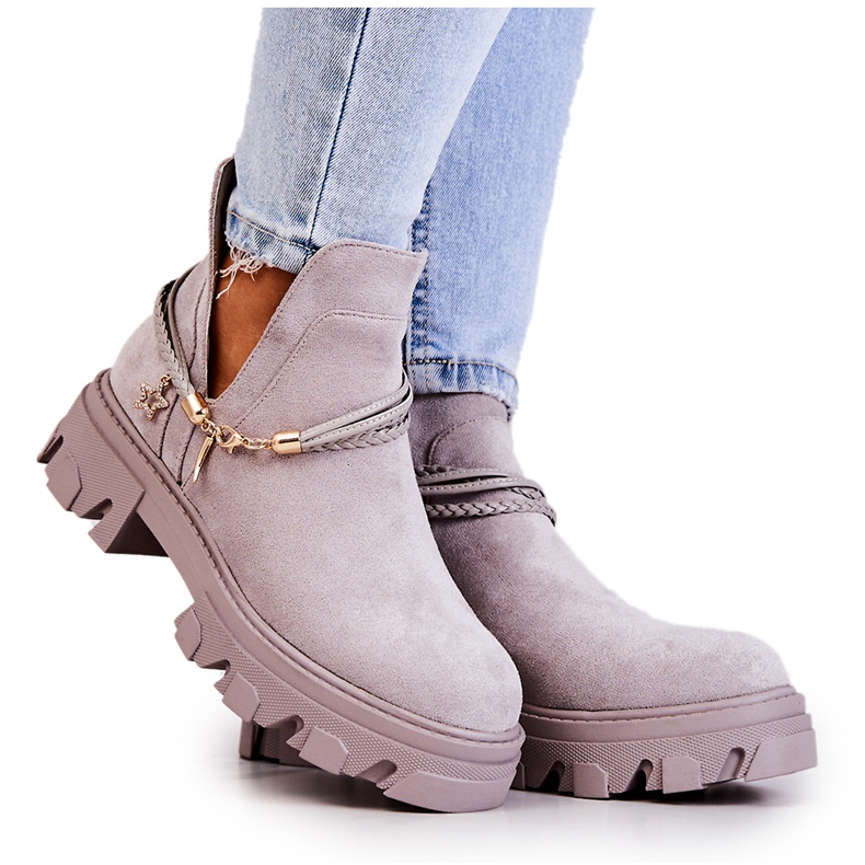 PS1 Botas Worker De Ante Con Rayas Gris Moriah