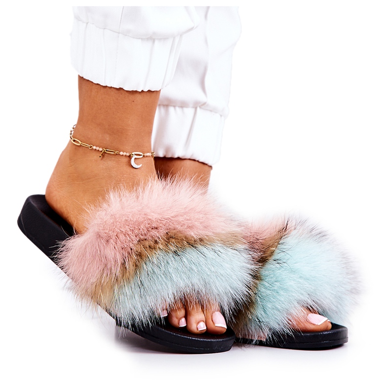 FM1 Pantuflas Pelo Natural Rosa-Verde Naturis rosado