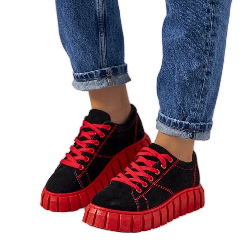 Deportivas negras con suela gruesa Liane negro rojo Deportivas negras con suela gruesa Liane negro rojo