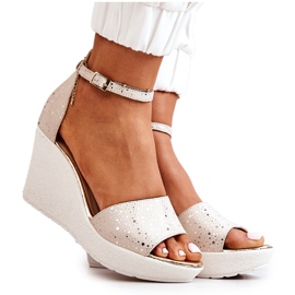 Sandalias Mujer Con Cuña Laura Messi 2389 Beige dorado