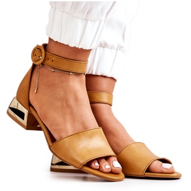 Sandalias Piel Tacón Oro Laura Messi 2143 Camel marrón