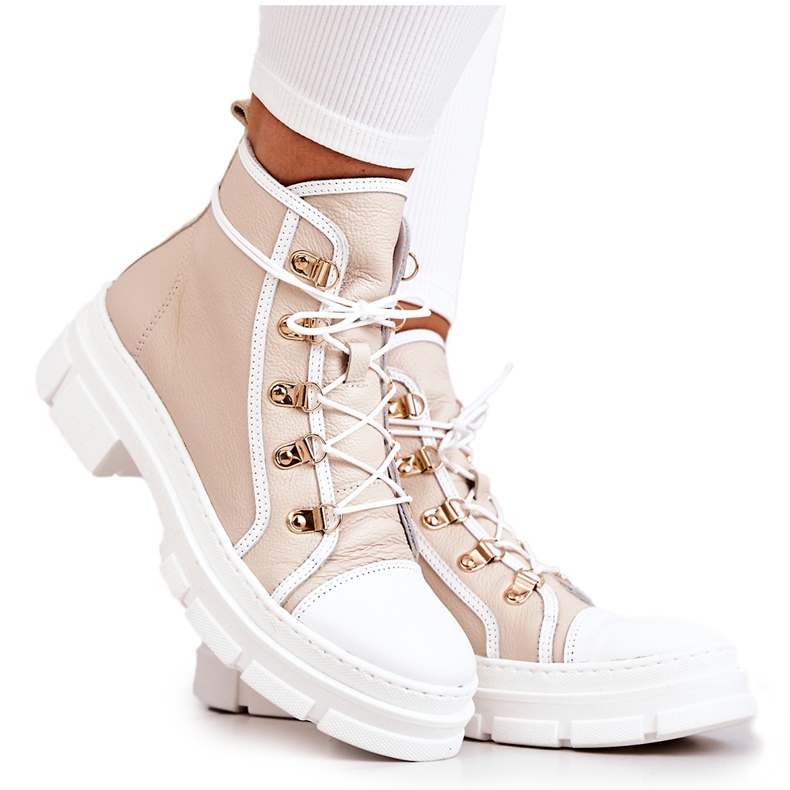 PK1 Botines de Piel Beige y Blanco Letty