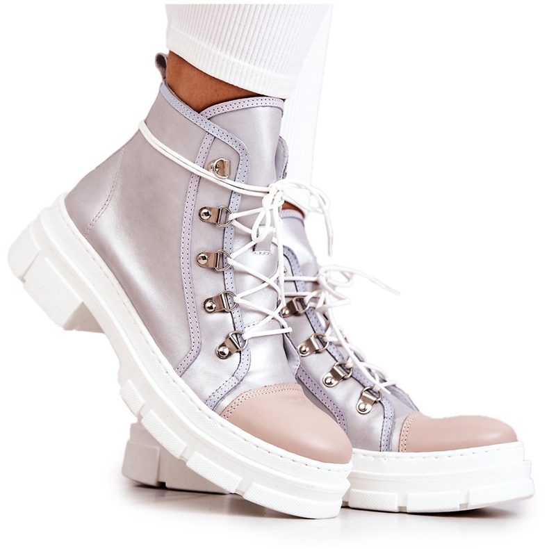 PK1 Botas Letty de Cuero Plateadas beige plata
