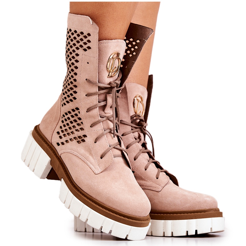 Botas Altas Piel Workers Nicole Rosa 2706 beige rosado
