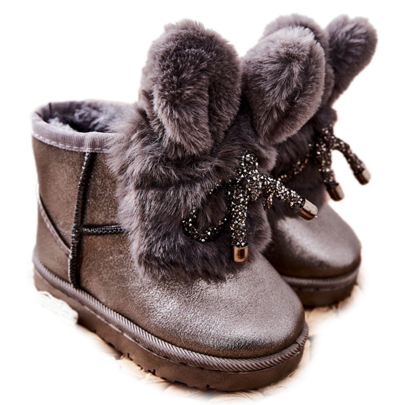 Botas De Nieve Infantiles De Pelo Con Orejas Conejito Gris marrón plata