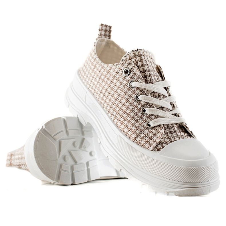 Bona Zapatillas bajas a cuadros blanco marrón