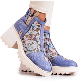 Botas de cuero en un poste masivo Maciejka Azul 05325-06