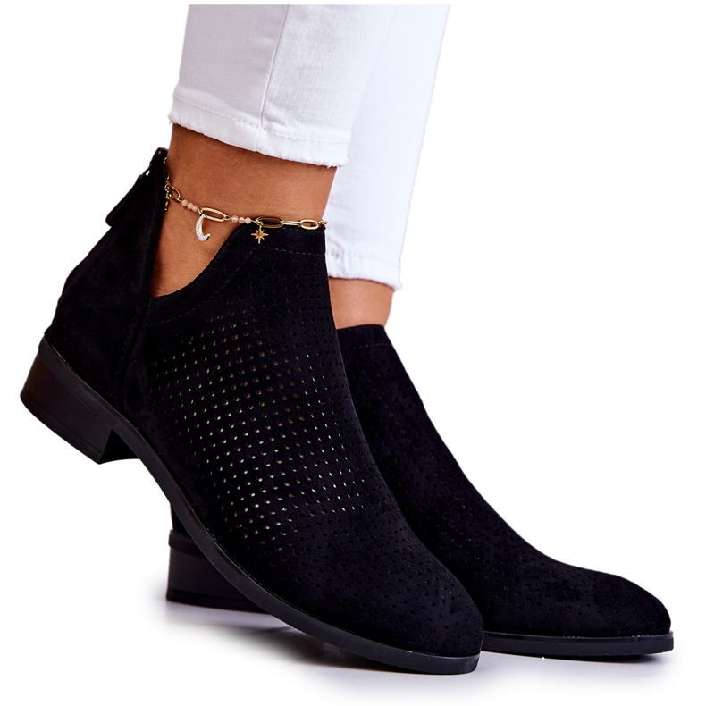 Vinceza Black Shirley Botines negros de ante calados