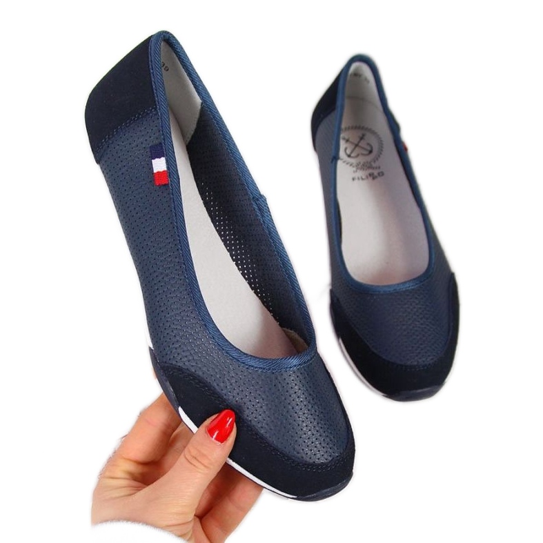 Bailarinas piel calada Filippo W PAW198B azul marino