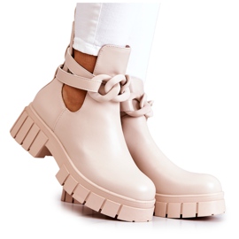 FB2 Botines De Piel Con Corte Karen Beige