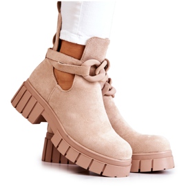 FB2 Botines De Ante Con Corte Kirsten Beige