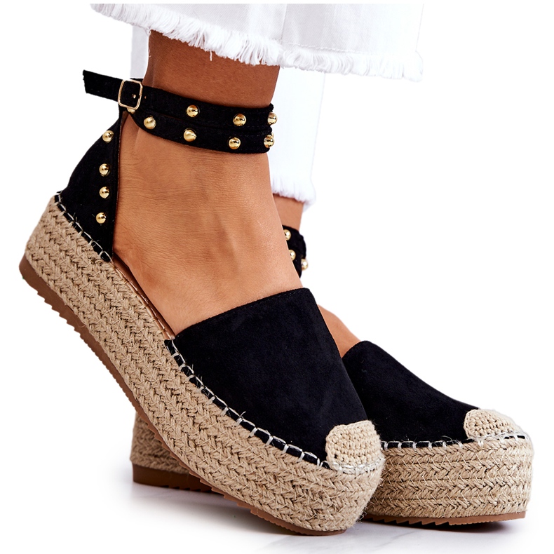 FB2 Sandalias Alpargatas Lillian Negras Con Chorros negro