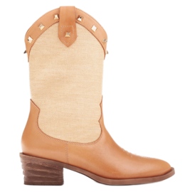 Marco Shoes Bota campera en combinación de piel y tela de lino 2186B + J-003-1266-4 beige